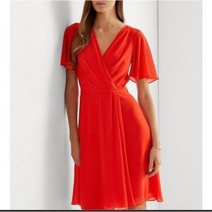 Lauren Ralph Lauren Black Label Percy Short Flutter Sleeve‎ Surplice Dress Sz 16